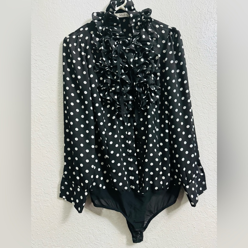 Women's Bodysuit Polka Dot Shirt Ruffle Long Sleeve Business Office Tops